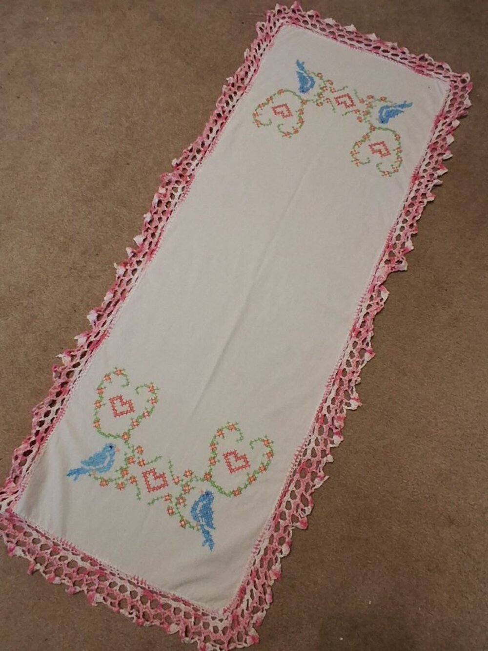Embroidered Table Runner-Blue Birds